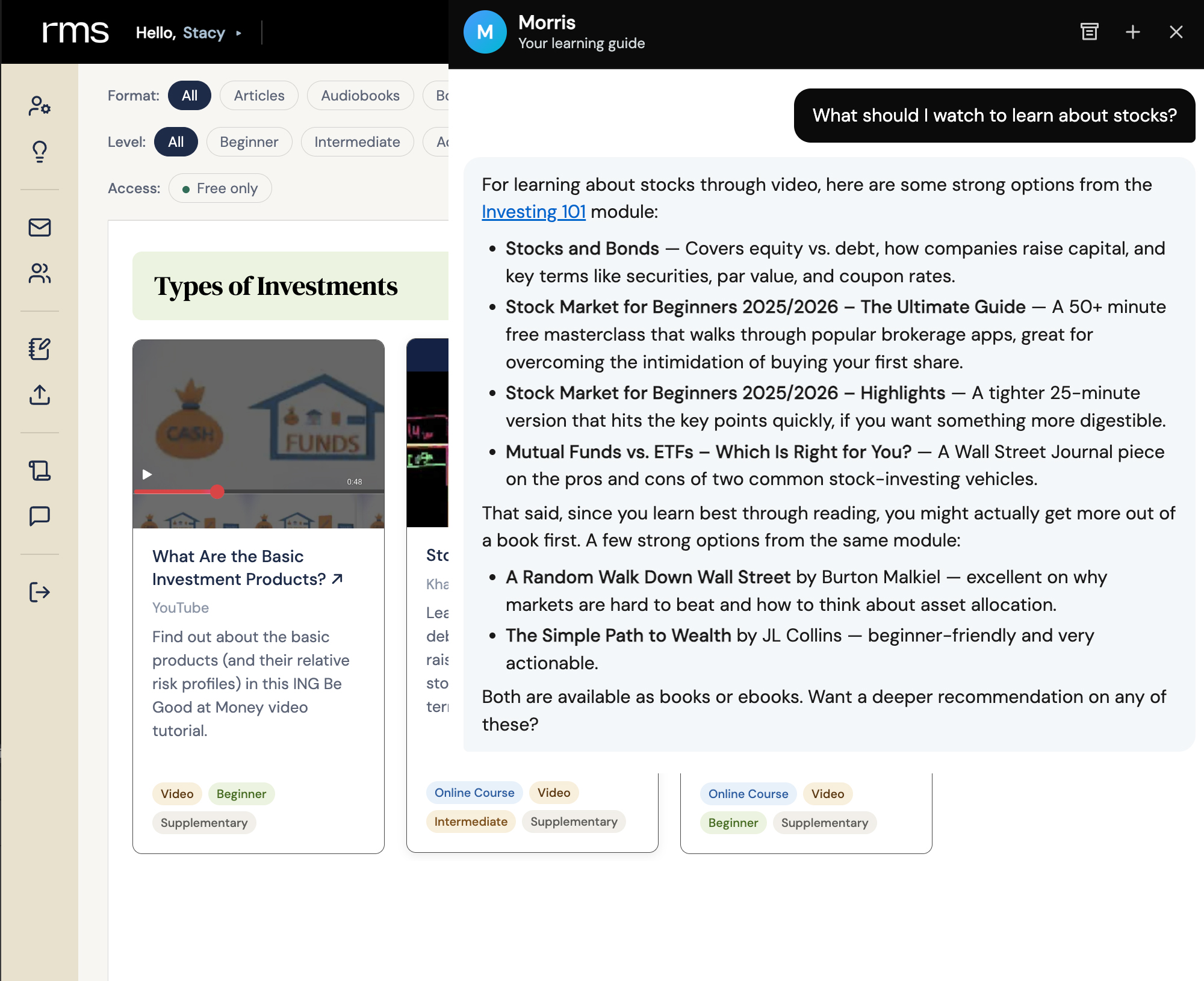 A Morris chat recommending a resource