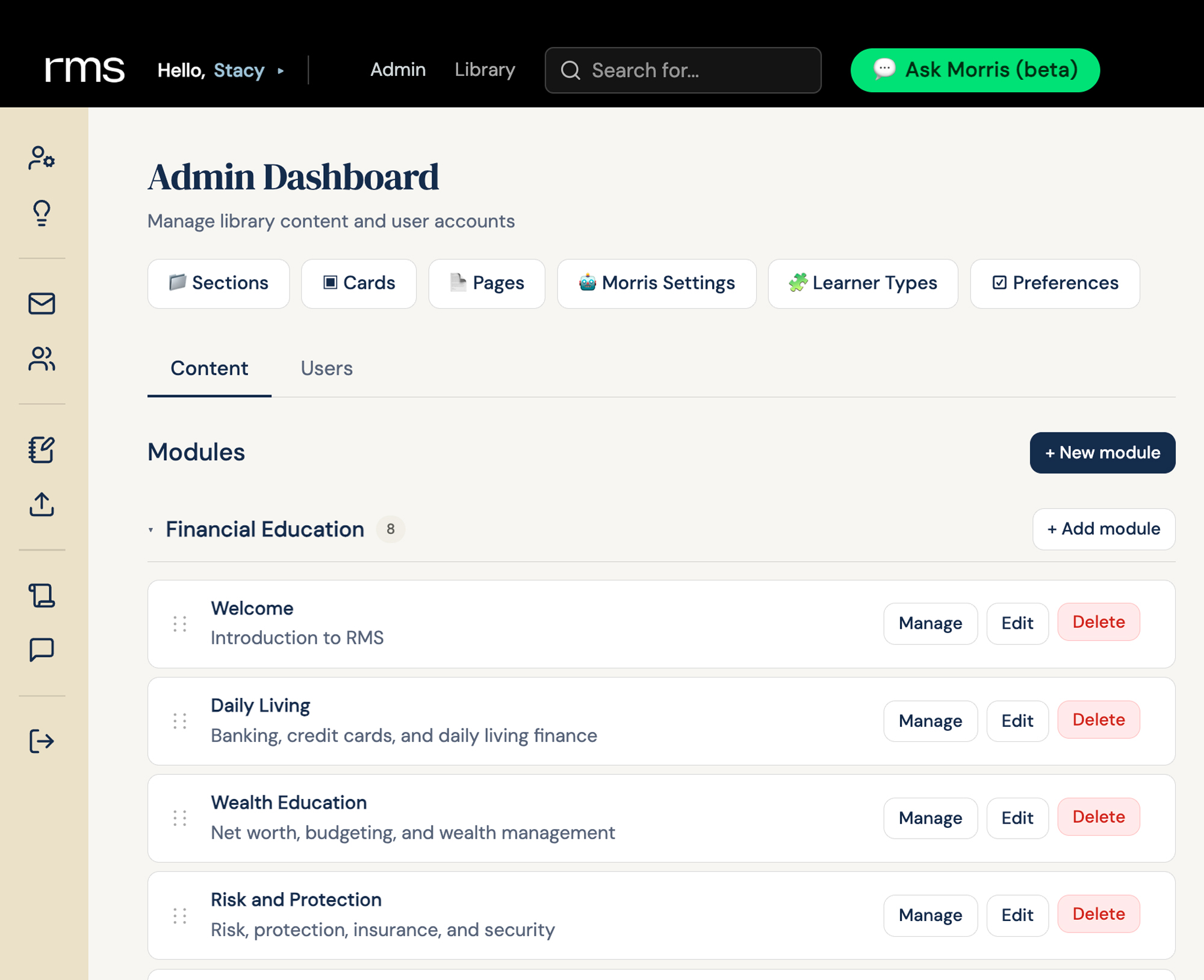 The admin panel