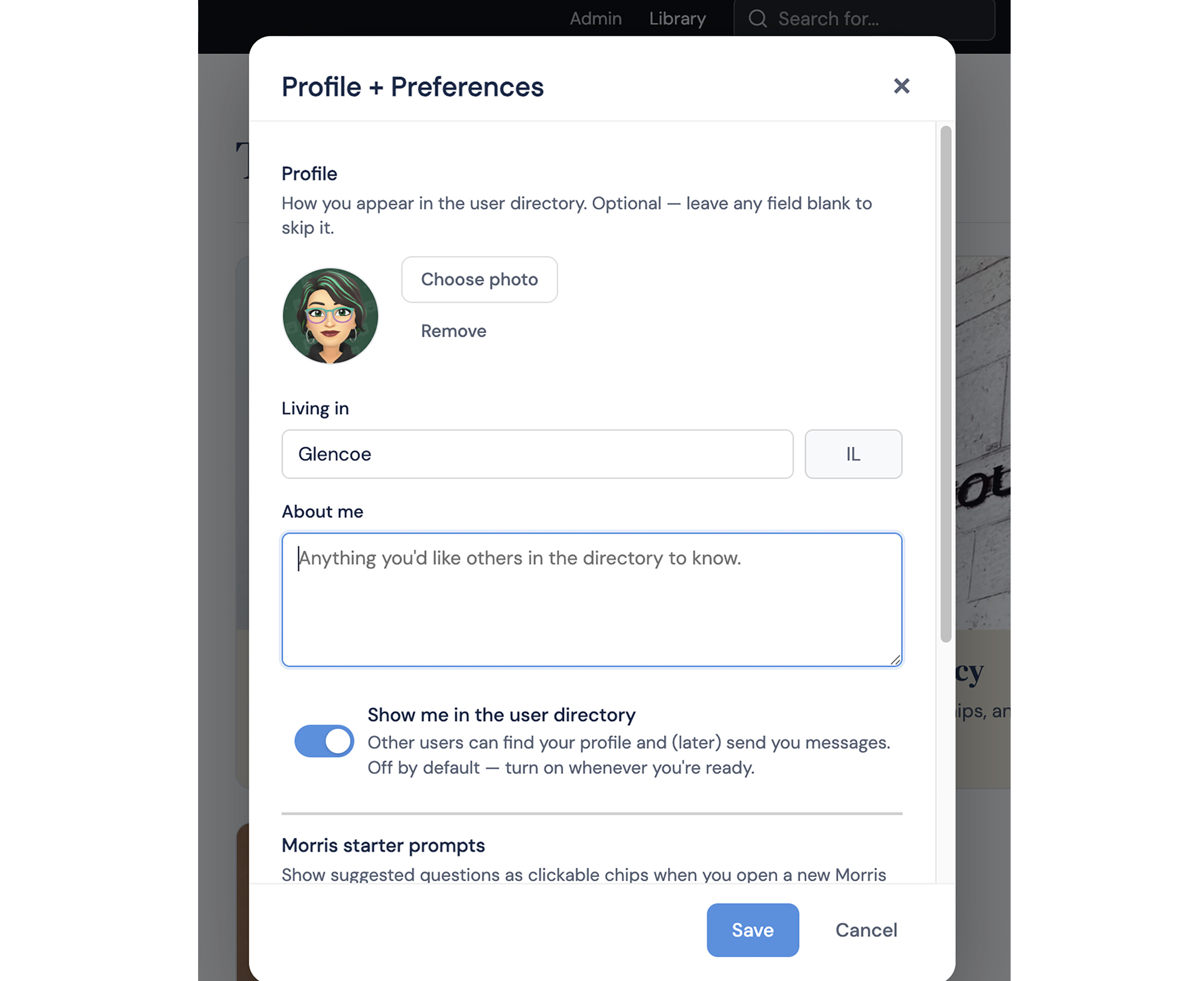 The Profile and Preferences panel
