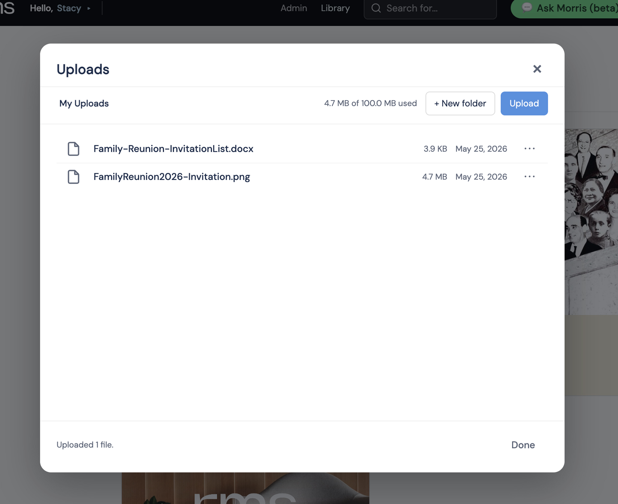 A family member's private Documents uploads